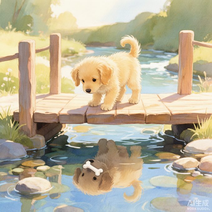 小狗多多和溪水里的