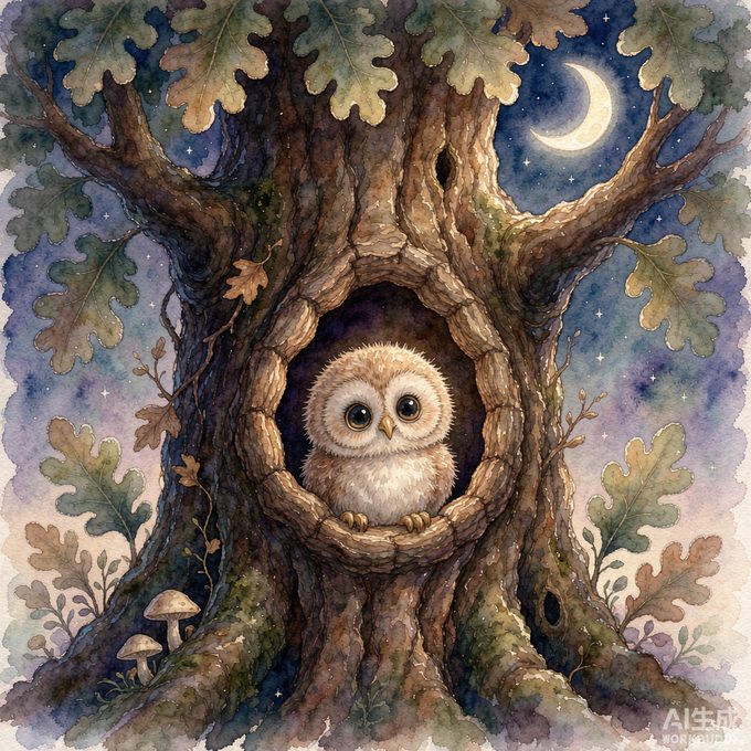 小猫头鹰咕咕的夜光眼睛