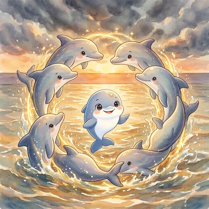 小海豚波波的海上暖圆圈