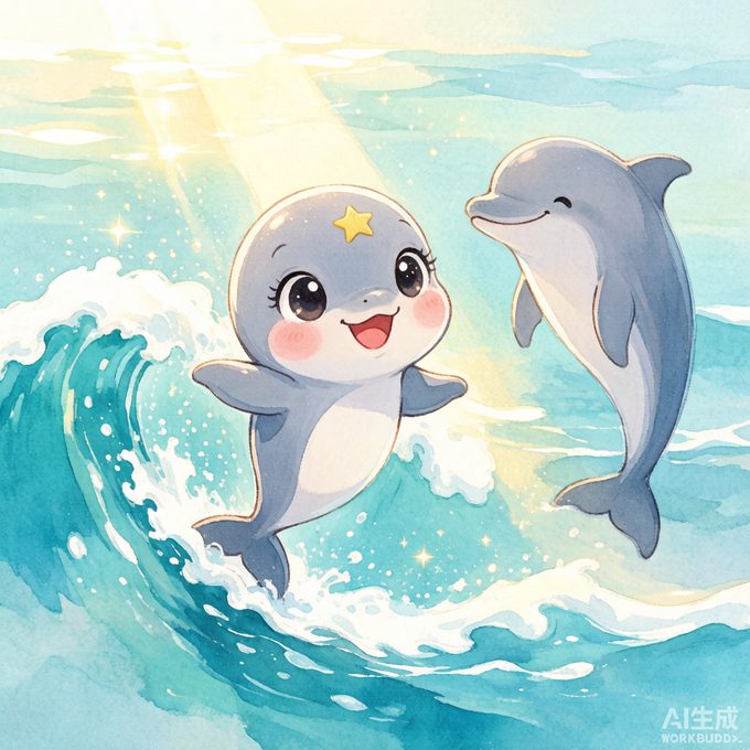 小海豚波波的浪花冲浪