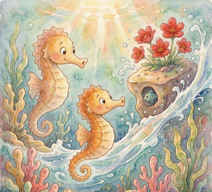 小海马丁丁顶着水走