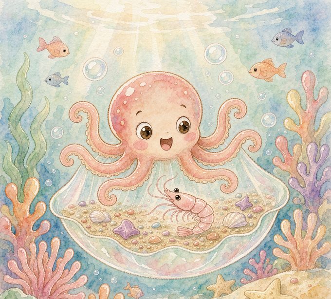 小章鱼奇奇的腕间小雨伞