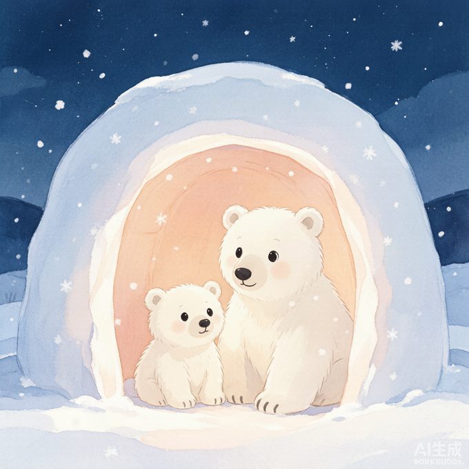 小北极熊雪球的暖雪花
