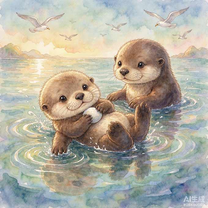 小海獭淘淘学游泳