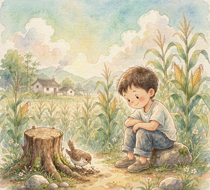 树桩边的兔子