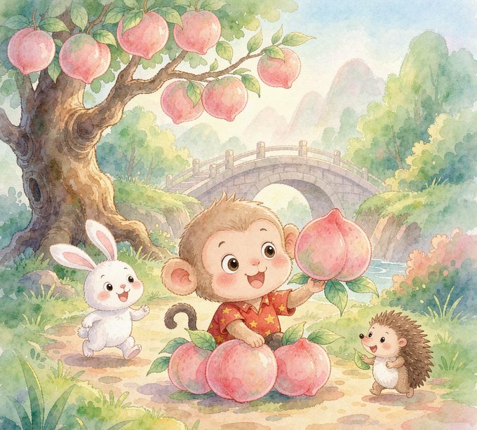 小猴子果果的三颗甜桃子